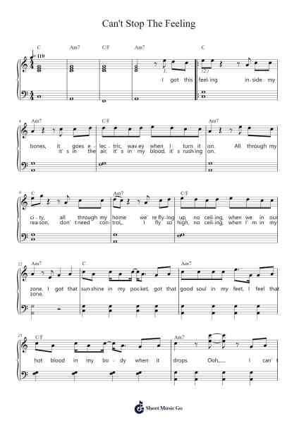 Can't Stop The Feeling Notenblatt von Justin Timberlake-Arr.Joedrich