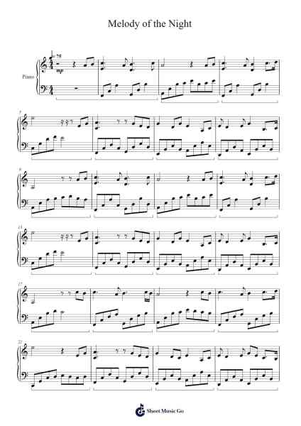Melody of the Night Sheet Music by Shi Jin-Arr.Woodcie Budad