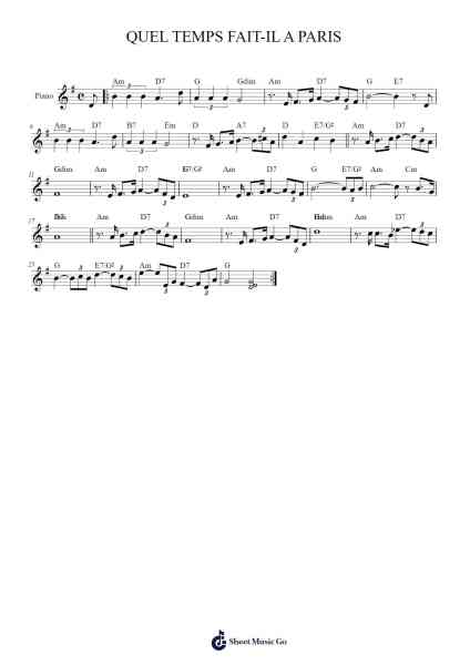 QUEL TEMPS FAIT-IL A PARIS Sheet Music by A.Romans-Arr.Urdia Janhue