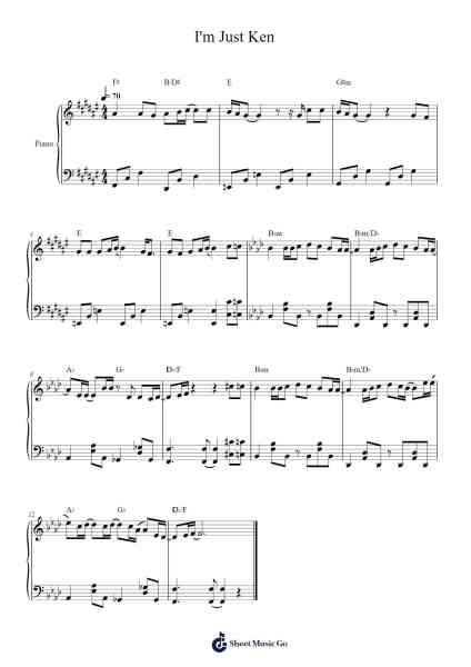 I'm Just Ken Sheet Music by Ryan Gosling-Arr.Graycie Scob