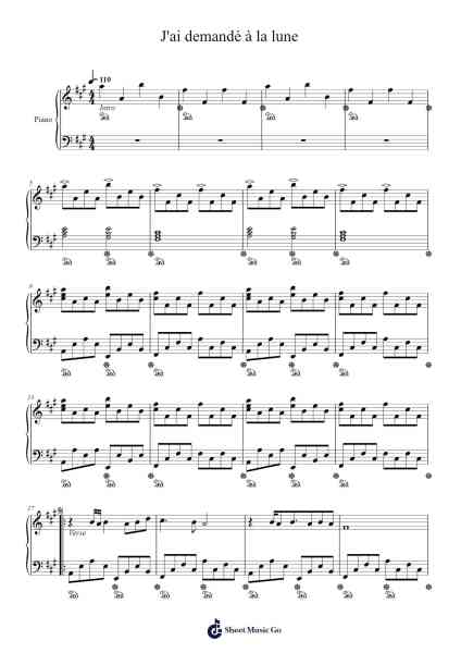J'ai demandé à la lune Sheet Music by Indochine-Arr.Brongus Chadkiel