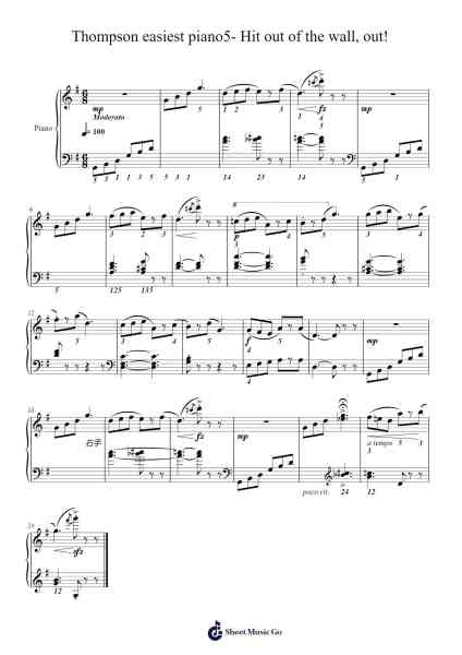 Thompson easiest piano5- Hit out of the wall, out! Sheet Music by John Thompson-Arr.Bowsibyl Twainses