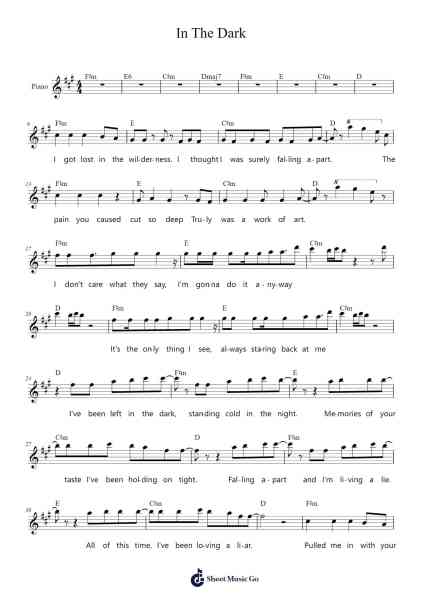 In The Dark Sheet Music by Sophie and the Giants/Purple Disco Machine-Arr.Kerrdutt Anda
