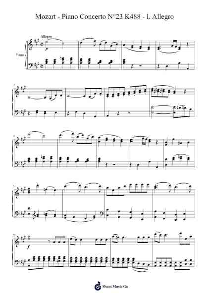 Piano Concerto No. 23 in A Major, K. 488: I. Allegro Sheet Music by Wolfgang Amadeus Mozart-Arr.Relip