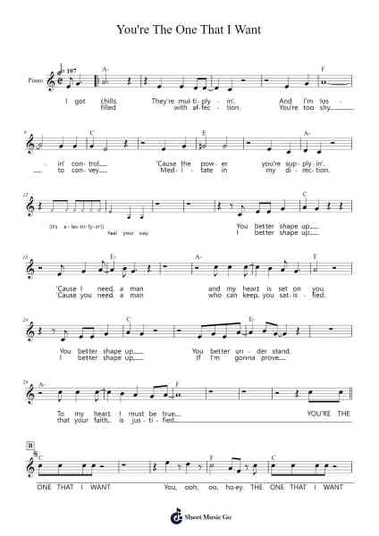 You're The One That I Want Sheet Music by John Travolta/Olivia Newton-John-Arr.Kriso Dolclaire