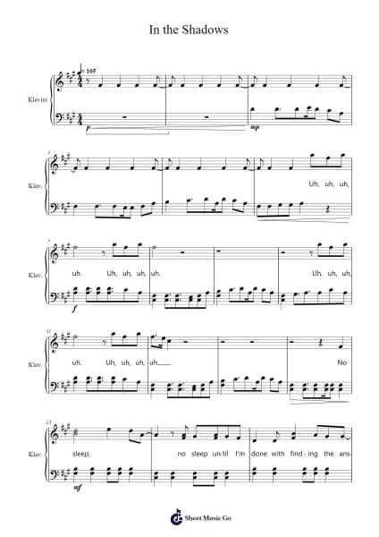 In the Shadows Sheet Music by The Rasmus-Arr.Croftlitt