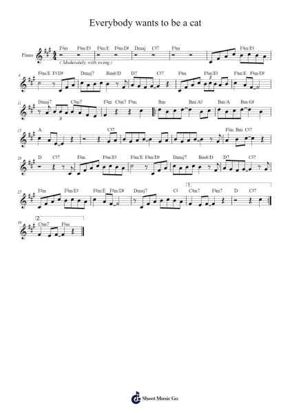 Everybody wants to be a cat Sheet Music by Misc Cartoons-Arr.Maltzster Colcott