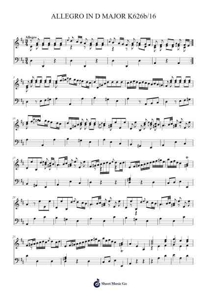 Allegro in D Major, K. 626b/16 Sheet Music by Wolfgang Amadeus Mozart-Arr.Geofchael