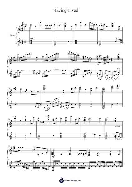 Having Lived Sheet Music by Kan Gao-Arr.Vioo'neil
