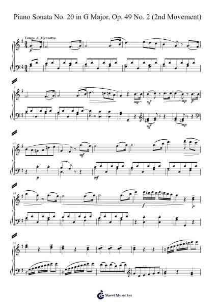 Piano Sonata No. 20 in G Major, Op. 49, No. 2: II. Tempo di Menuetto Sheet Music by Ludwig van Beethoven-Arr.Phoelen