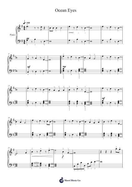 Ocean Eyes Sheet Music by Billie Eilish-Arr.O'Neilgrey