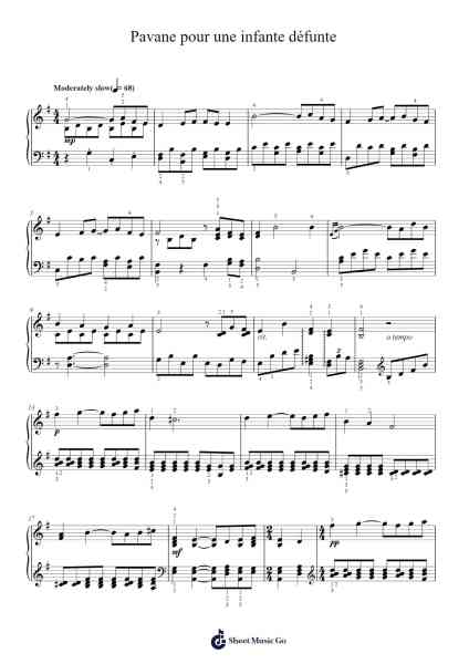 Pavane pour une infante défunte Sheet Music by Maurice Ravel-Arr.Popgram Migcky