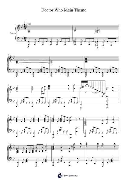 Doctor Who Main Theme Piano Cover Sheet Music by Rob Grainer/Delia Derbyshire-Arr.Tedget Milrol
