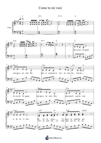 Come tu mi vuoi Sheet Music by Daniele Branca-Arr.Clairenor Jouvic
