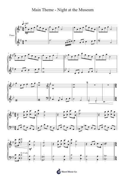 Main Theme - Night at the Museum Sheet Music by Alan Silvestri-Arr.Hosy