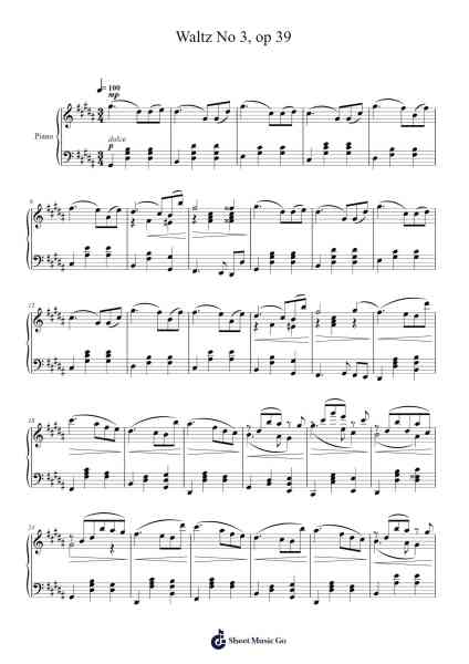 Waltz No 3, op 39 Sheet Music by Johannes Brahms-Arr.Shirvien