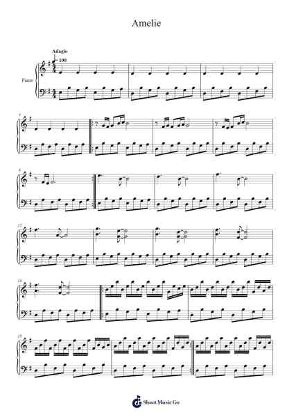Amelie Sheet Music by Yann Tiersen-Arr.Janejill Mooca