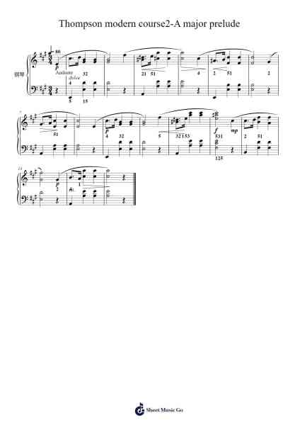 Thompson modern course2-A major prelude Sheet Music by John Thompson-Arr.Simpbrown