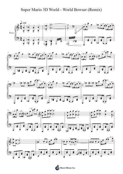 Super Mario 3D World - World Bowser (Remix) - Piano Solo Sheet Music by Mahito Yokota/Kōji Kondō/Toru Minegishi/Yasuaki Iwata-Arr.Matmott Quilre