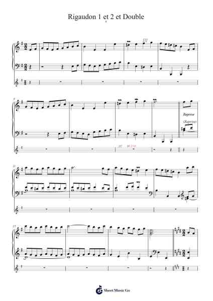 Suite in E Minor: VI. 1er et 2eme Rigaudon - Double Sheet Music by Jean-Philippe Rameau-Arr.Lautus Phichad