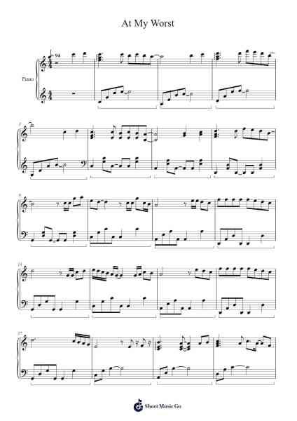 At My Worst Sheet Music by Pink Sweat$-Arr.Boyleva Efglan