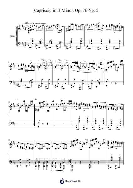 8 Piano Pieces, No.2 Capriccio in B Minor, Op. 76 No. 2 Sheet Music by Johannes Brahms-Arr.Vinpeare