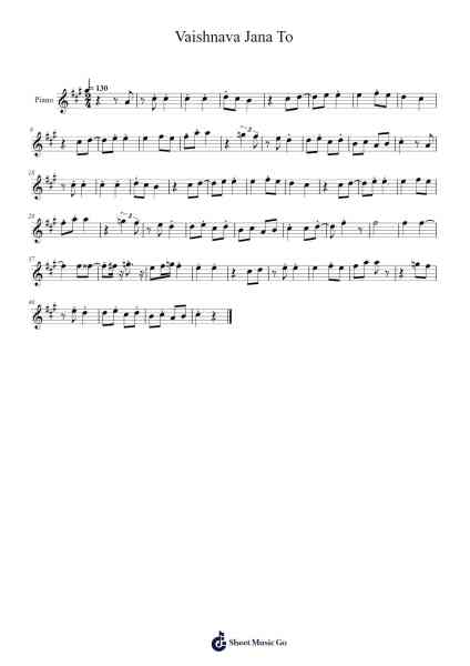 Vaishnava Jana To Sheet Music by Rabindranath Tagore-Arr.Pulip