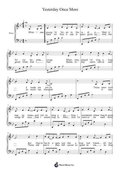Yesterday Once More Sheet Music by The Carpenters-Arr.Ossweet
