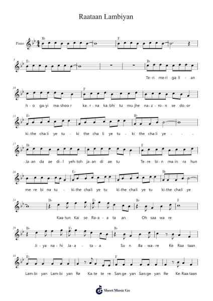 Raataan Lambiyan Sheet Music by Tanishk Bagchi-Arr.Ruthneil Rulan