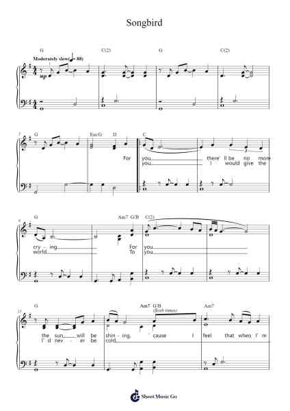 Songbird Musica per pianoforte di Glee Cast - Arr.Sawoolf Phylhale