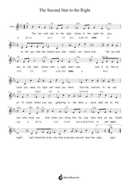 The Second Star to the Right Sheet Music by Sammy Fain-Arr.Pearroe