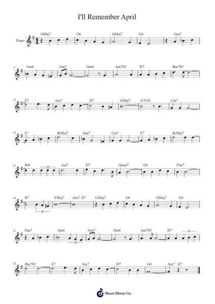 I'll Remember April Sheet Music by Gene De Paul/Pat Johnson/Don Raye-Arr.Prihue Roslan