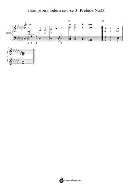 Thompson modern course 3- Prelude No23 Sheet Music by John Thompson-Arr.Yuledawn