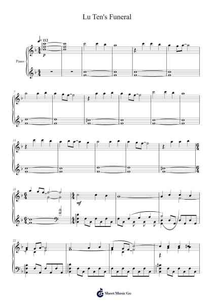 Lu Ten's Funeral Sheet Music by Jeremy Zuckerman/Benjamin Wynn/Saki Furuya-Arr.Finnat Mintosh