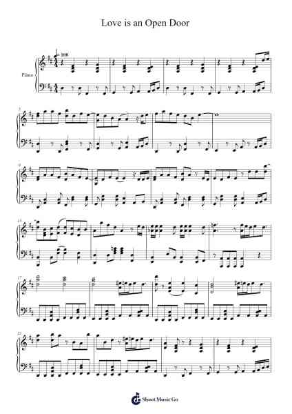 Love is an Open Door Musica per pianoforte di Branrion - Arr.Clevestowe Walkyes