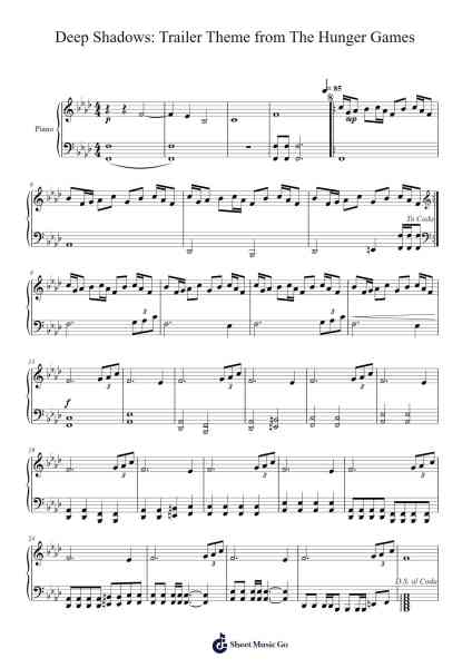 Deep Shadows: Trailer Theme from The Hunger Games Sheet Music by Through The Lens-Arr.Hearstlynch