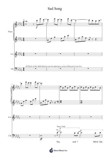 Sad Song Sheet Music by We the Kings-Arr.Kensibyl