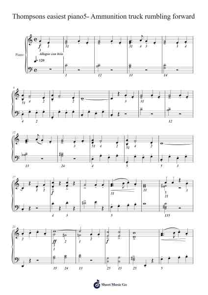 Thompsons easiest piano5- Ammunition truck rumbling forward Sheet Music by John Thompson-Arr.Fosil Johnlind