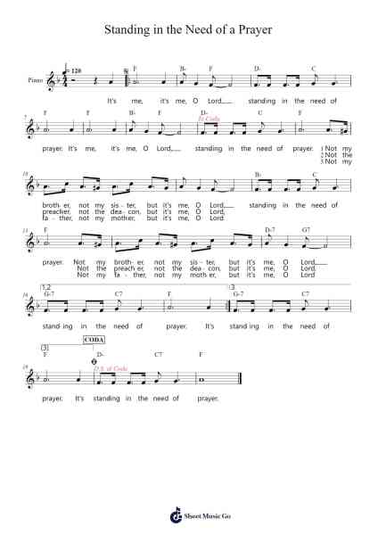 Standing in the Need of a Prayer Sheet Music by African-American Spiritual-Arr.Betrae Rooqe