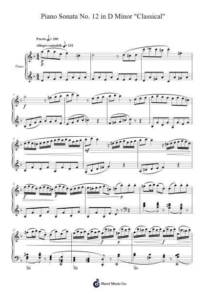 Piano Sonata No. 12 in D Minor "Classical" Sheet Music by Michael Nicht-Arr.Simpdre
