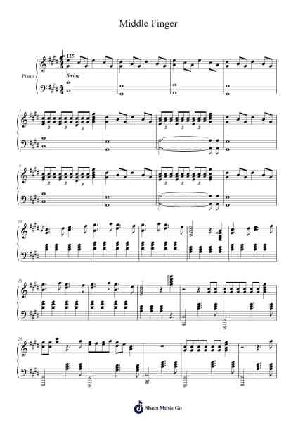 Middle Finger Sheet Music by Bohnes-Arr.Haycah Touthale