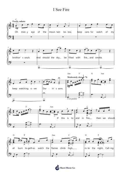 I See Fire Sheet Music by Ed Sheeran-Arr.Wesquinn Bunmeg