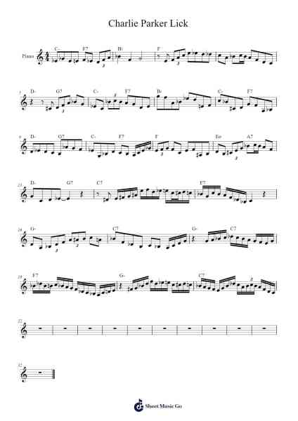 Charlie Parker Lick Sheet Music by -Arr.Humlouie