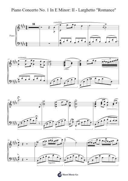 Piano Concerto No. 1 in E Minor, Op. 11: II. Larghetto "Romance" Sheet Music by Frédéric Chopin-Arr.Stoweberg