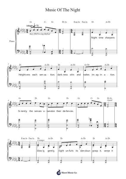 Music Of The Night Sheet Music by Andrew Lloyd Webber-Arr.Chandys Jehan