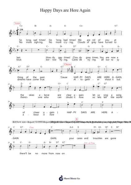 Happy Days are Here Again Sheet Music by Milton Ager-Arr.Crodre Kipqe