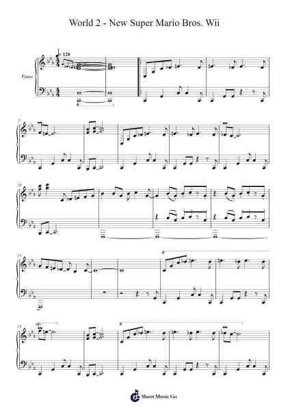 World 2 - New Super Mario Bros. Wii Sheet Music by Shiho Fujii-Arr.Mileswin Joanmuel