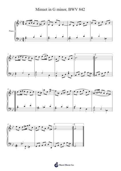 Minuet in G Minor, BWV 842 Sheet Music by Johann Sebastian Bach-Arr.Melra Consmer