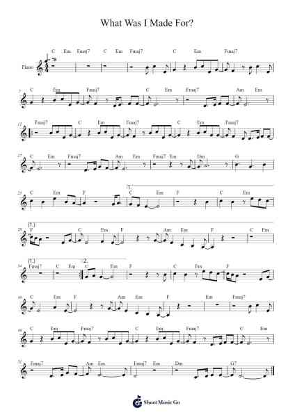 What Was I Made For? Ноты для фортепиано от Billie Eilish-Arr.Ruthfitch Housed