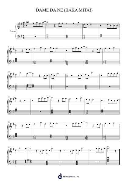 DAME DA NE (BAKA MITAI) Sheet Music by undefined-Arr.Drywalsh Louisoon
